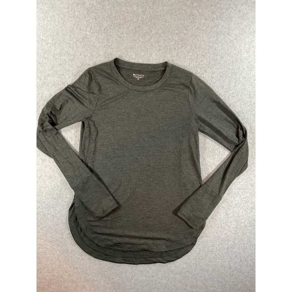 Athleta Womens XS Gray Heather Long Sleeve Thumbhole Crew Neck Active Top #655